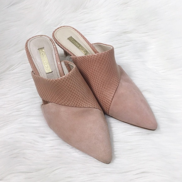 Louise et Cie Shoes - Louise et Cie Pink Suede Snakeskin Mules Heels